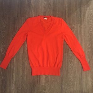 J. Crew Tangerine Orange V-neck Wool Sweater